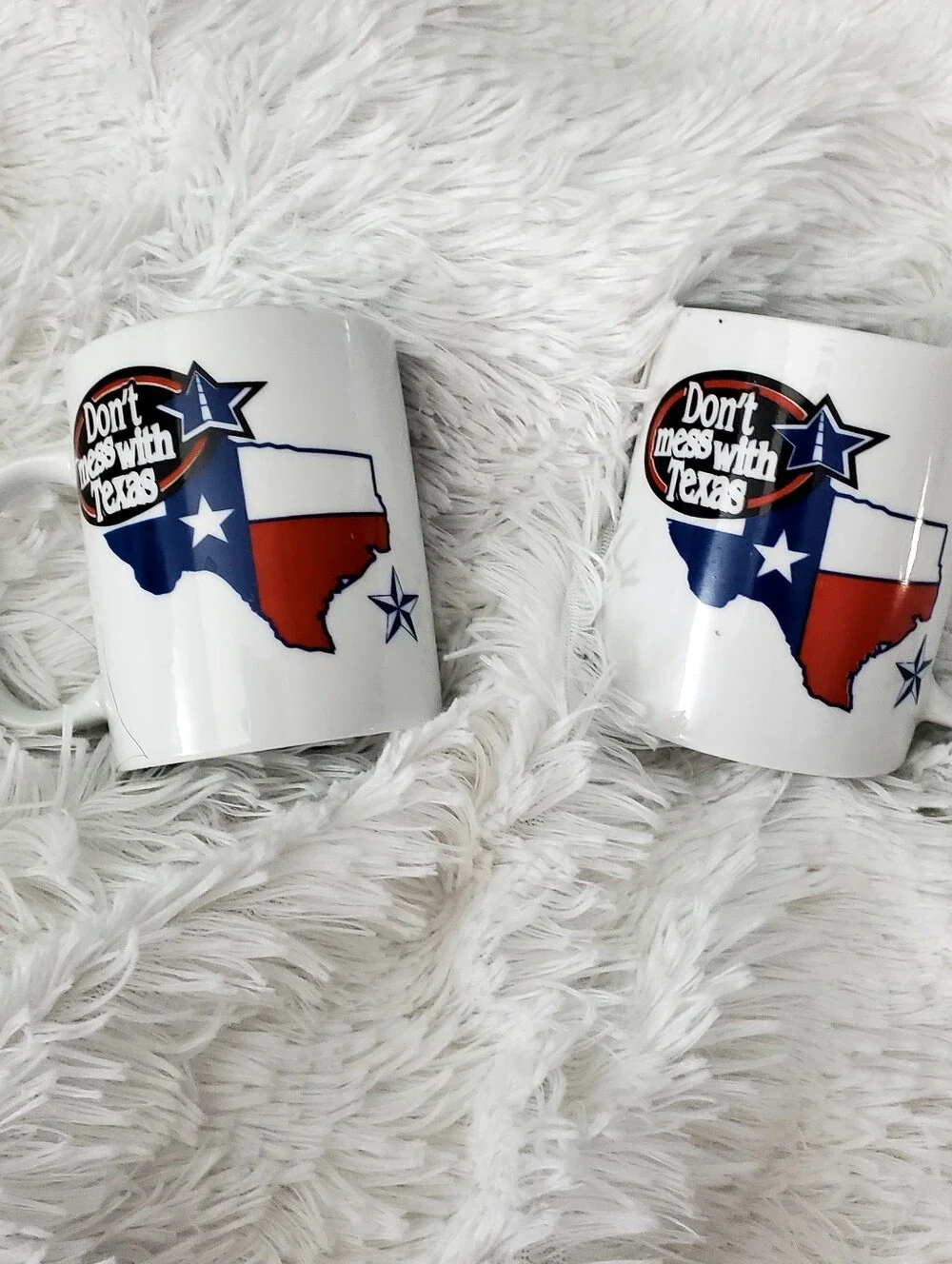 Don't Mess with Texas Coffee Mug – White Ceramic Texas Flag Mug Set of Two